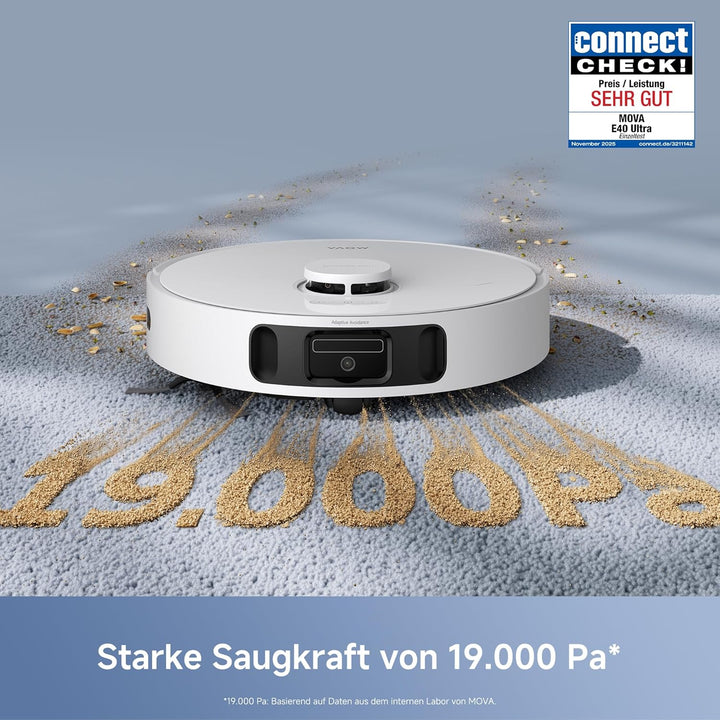 Mova E40 Ultra Saugroboter mit Wischfunktion, Autom. Leerung und 19.000 Pa, MaxiReach-Wischmopp-T.,