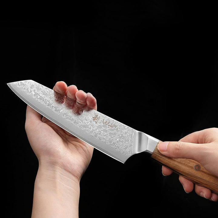 Wakoli Oribu Kiritsuke Messer mit 18 cm Klinge, scharfes Damast Kochmesser aus 67 Lagen mit VG 10 Ke