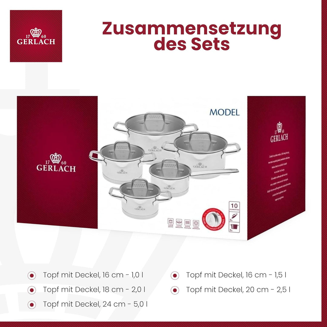 Gerlach Model Topf-Set Edelstahl Kochtopf-Set Induktion Induktionstöpfe-Set Töpfe-Set Induktionsgeei
