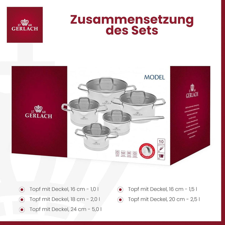 Gerlach Model Topf-Set Edelstahl Kochtopf-Set Induktion Induktionstöpfe-Set Töpfe-Set Induktionsgeei