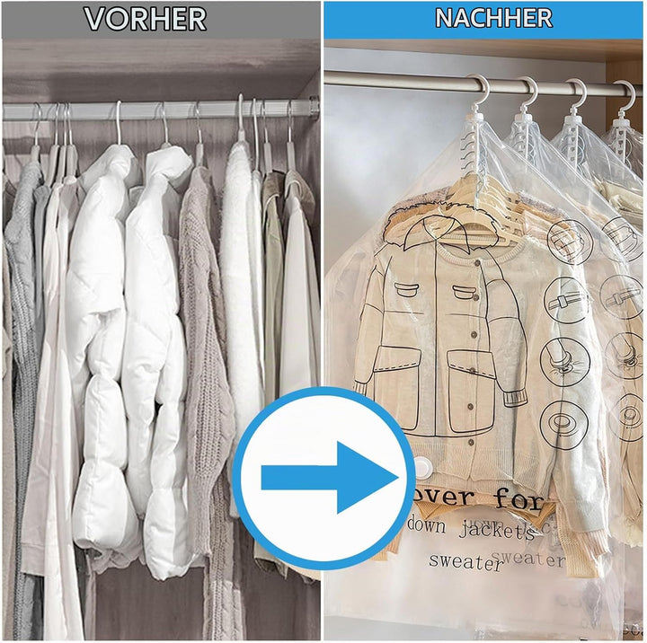 6 Stück Vakuumbeutel für Kleidung, Hängend Vakuumierbeutel Kleidung, Vakuum Kleiderbeutel mit Kleide