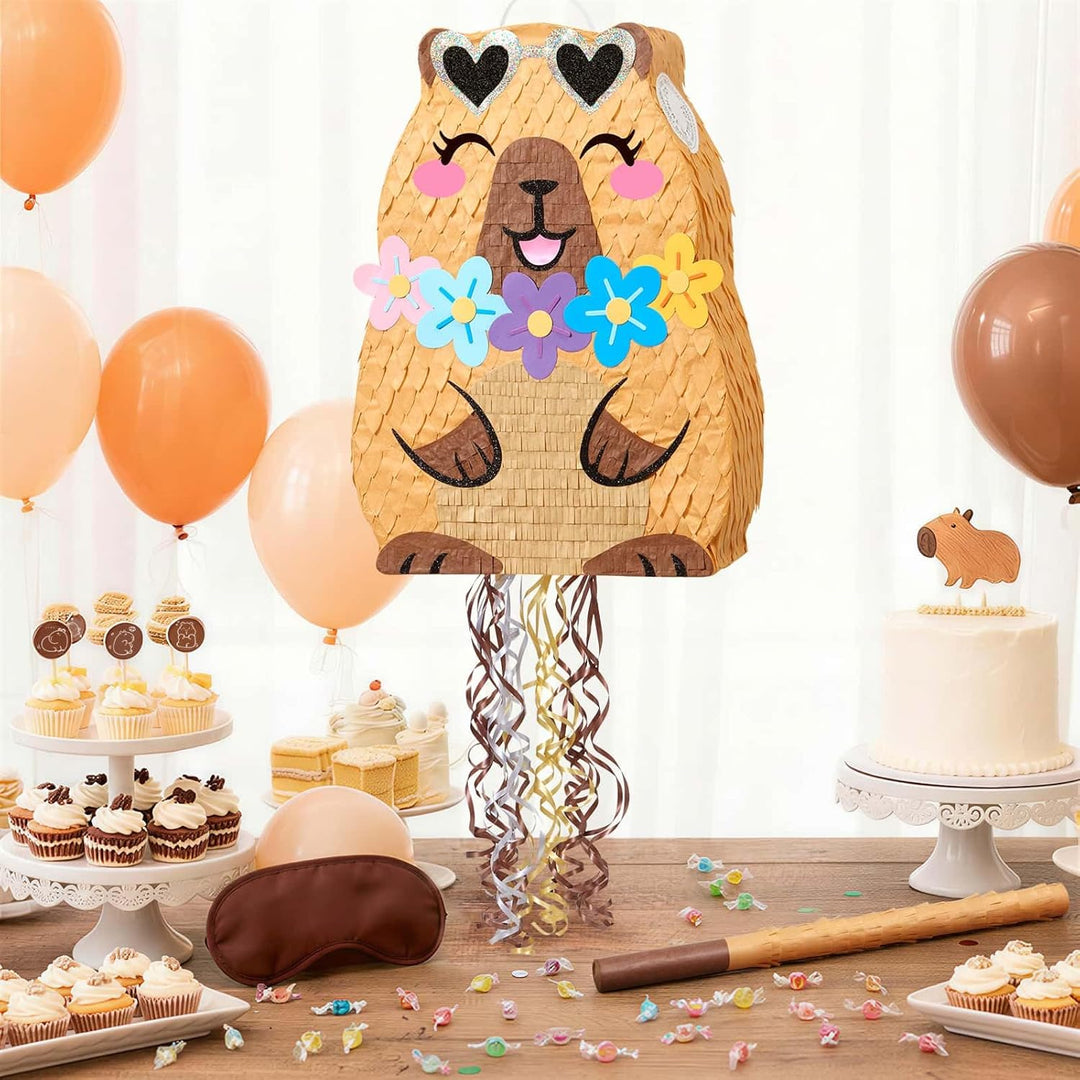 WERNNSAI Capybara Piñata – Tierische Partyspiele Kindergeburtstage Capybara Piñata mit Stock Augenbi
