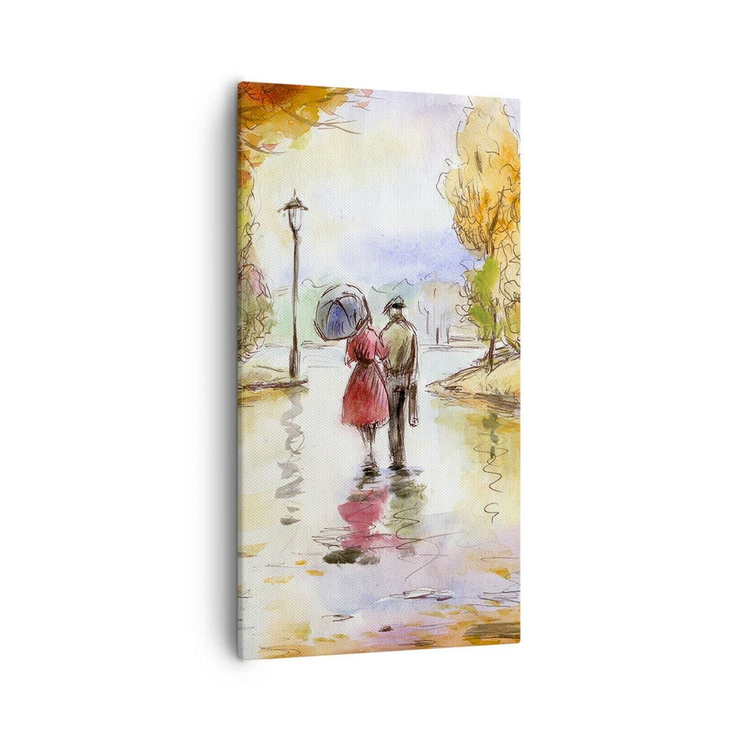Bilder auf Leinwand 55x100cm Leinwandbild mit Rahmen Wetter regen herbst park Gross Wanddeko Bild Sc