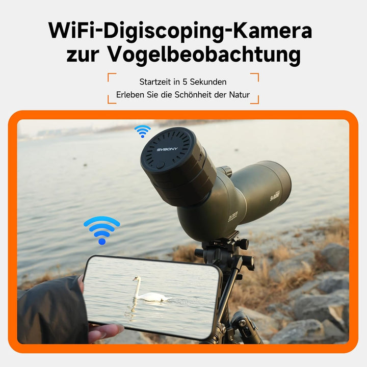 Svbony SC002 WiFi Spektiv Kamera mit SV406P ED 20–60x80 mm Spektiv, 2MP 1080P Wireless-Kamera mit 32