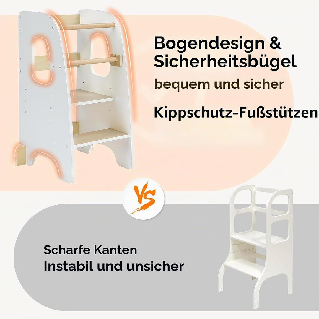 Ezebaby Lernturm ab 1 Jahr, Learning Tower, Höhenverstellbar Montessori Lernturm mit Kippschutz, Abn