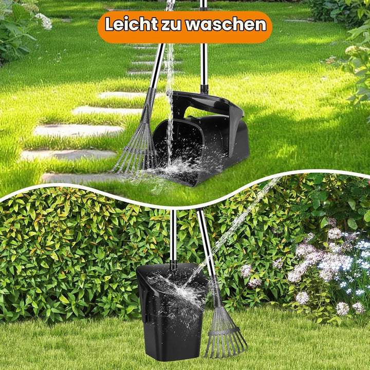 HAPPY HACHI Hundekotschaufel, 102cm Schwenkbehälter &amp; Rechen Hundekotsammler mit 20 Abfallbeuteln, f