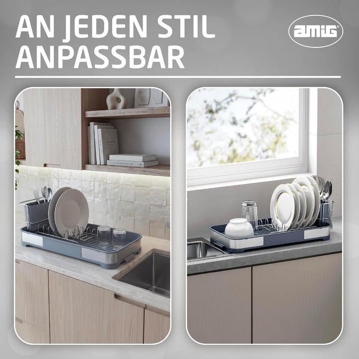 Amig - Geschirrabtropfer klein Siba - 44,5 x 20,6 x 13 cm - Edelstahl und Polypropylen - Farbe Grau