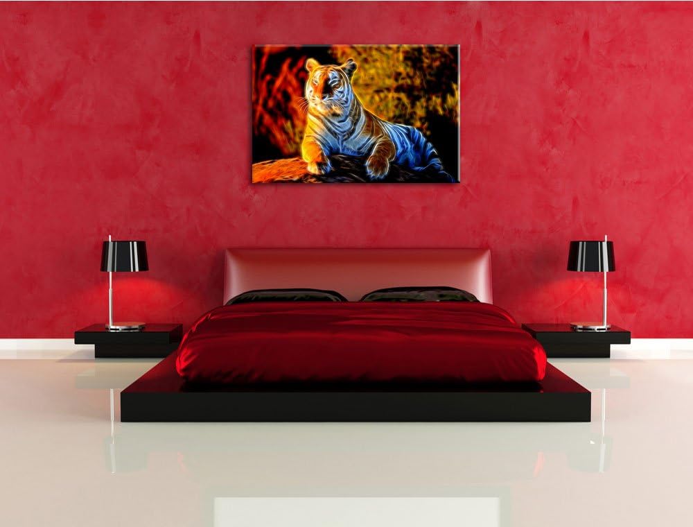 Stolzer Tiger Deluxe Format: 100x70 cm auf Leinwand, XXL riesige Bilder fertig gerahmt mit Keilrahme