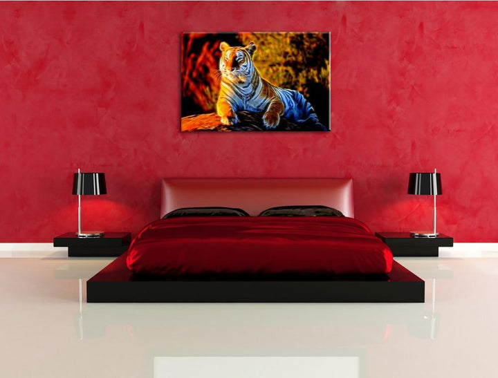 Stolzer Tiger Deluxe Format: 100x70 cm auf Leinwand, XXL riesige Bilder fertig gerahmt mit Keilrahme