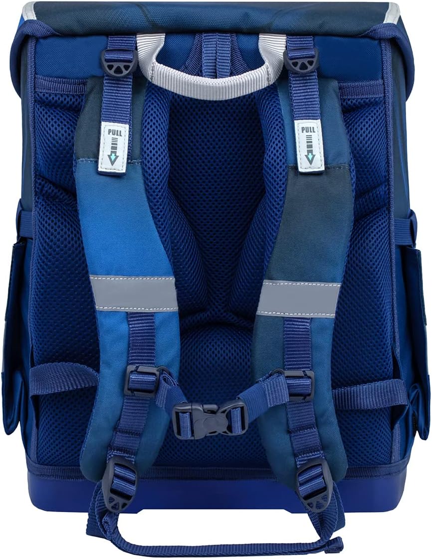 Belmil ergonomischer Schulranzen Set 4 -teilig für Jungen 1-4 Klasse Grundschule/Brustgurt/Magnetver