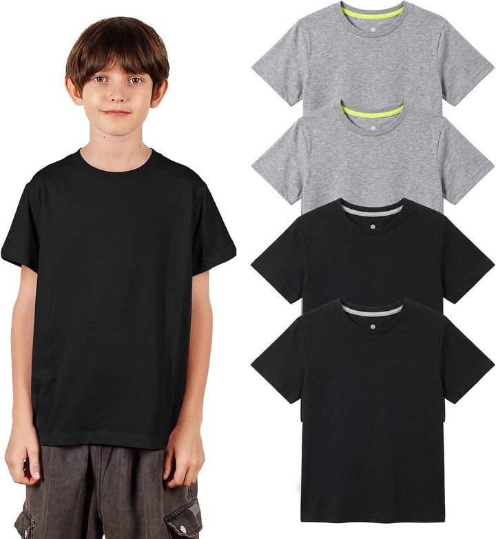 LAPASA Kinder T Shirt 100% Baumwolle 4er Pack Unisex 3-13 Jahre/ 95-165 Jungen Jungs Sport Tshirt K0