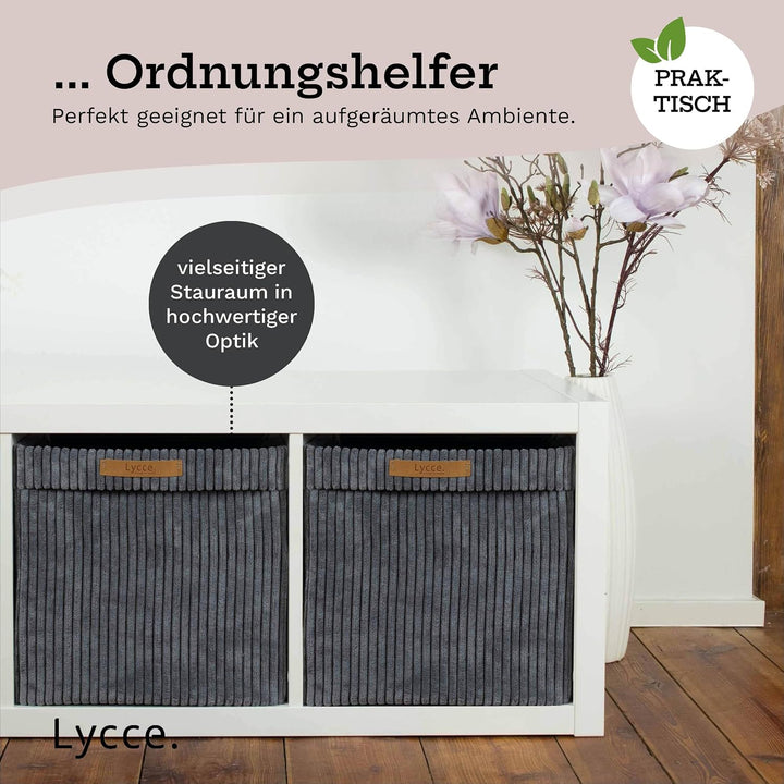 Lycce Kallax Boxen Cord 2er Set mit entfernbarem Cord-Bezug | d.grau Dunkelgrau 2er Set, Dunkelgrau