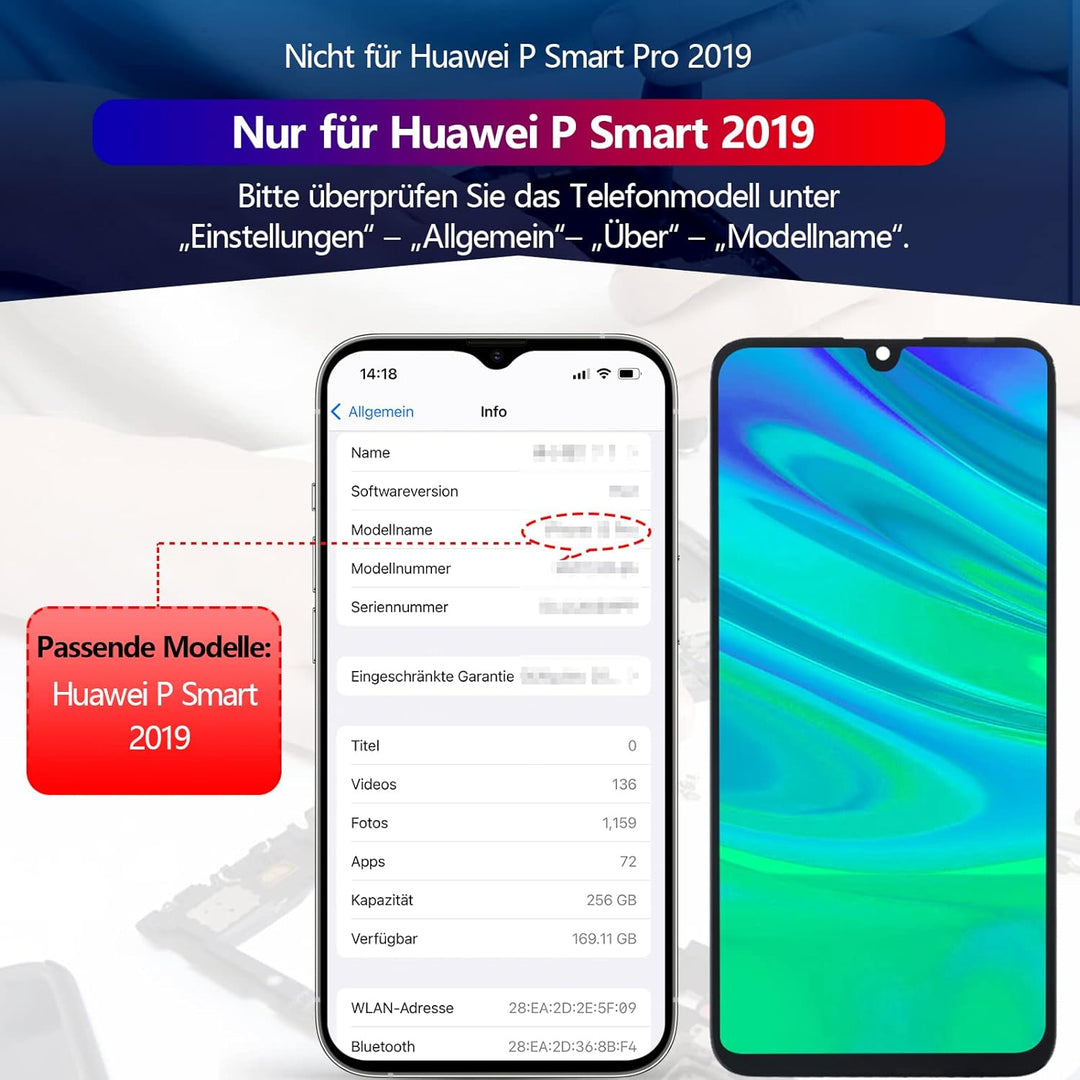 RongZy Kompatibel mit Huawei P Smart 2019/ P Smart 2020 / Maimang 8 /Enjoy 9S Ersatz Bildschirm LCD