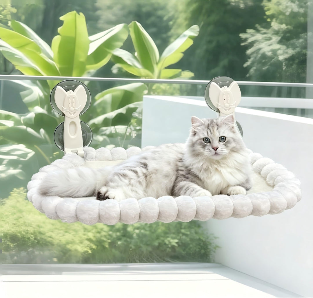 Katzen Fenster Hängematte - Weiches Kaninchenfell-Imitat, Faltbar & Abnehmbar, Robuster Metallrahmen
