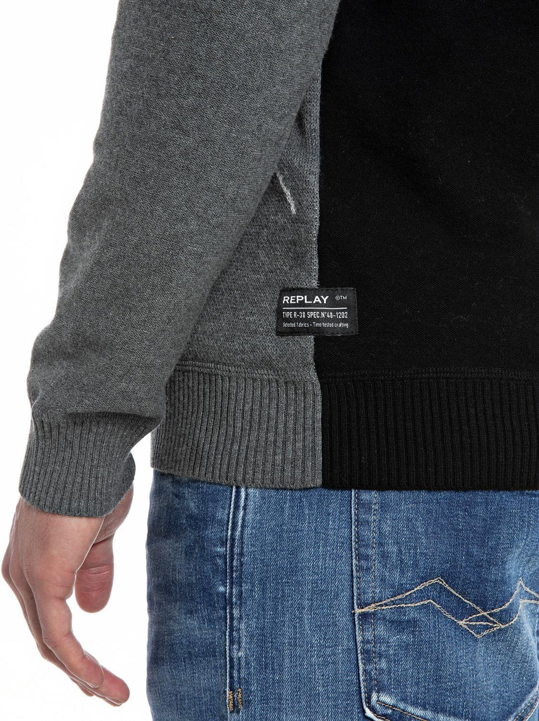 Replay Herren Pullover L 010 Jacquard Grey Mel/Black/Whithe, L 010 Jacquard Grey Mel/Black/Whithe