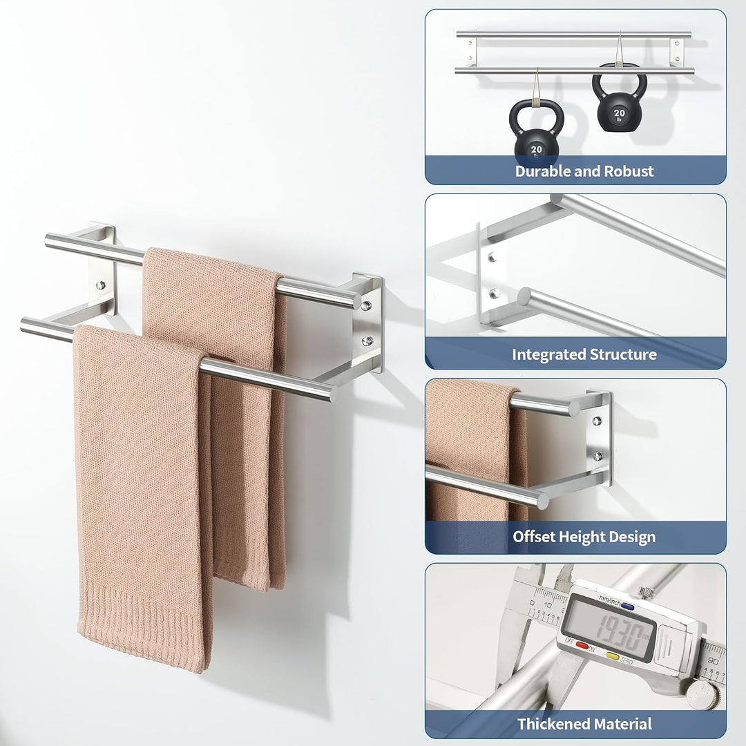 Mooche 40CM Handtuchhalter Wand,Doppelter Handtuchhalter Bohren Gebürstet Silber 40cm, Silber 40cm