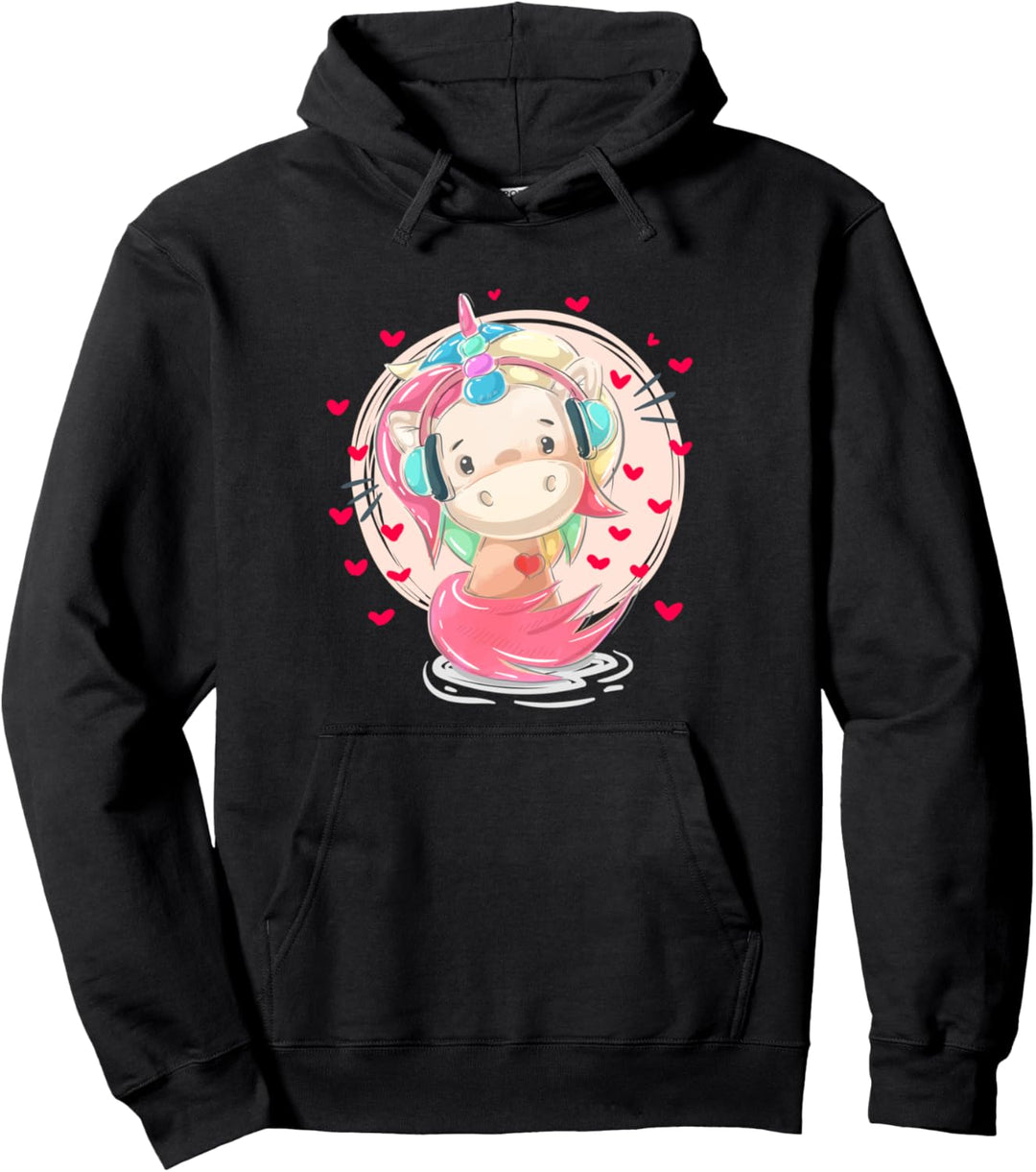 Kinder Einhorn für Mädchen mit Regenbogen und Herzen Pullover Hoodie