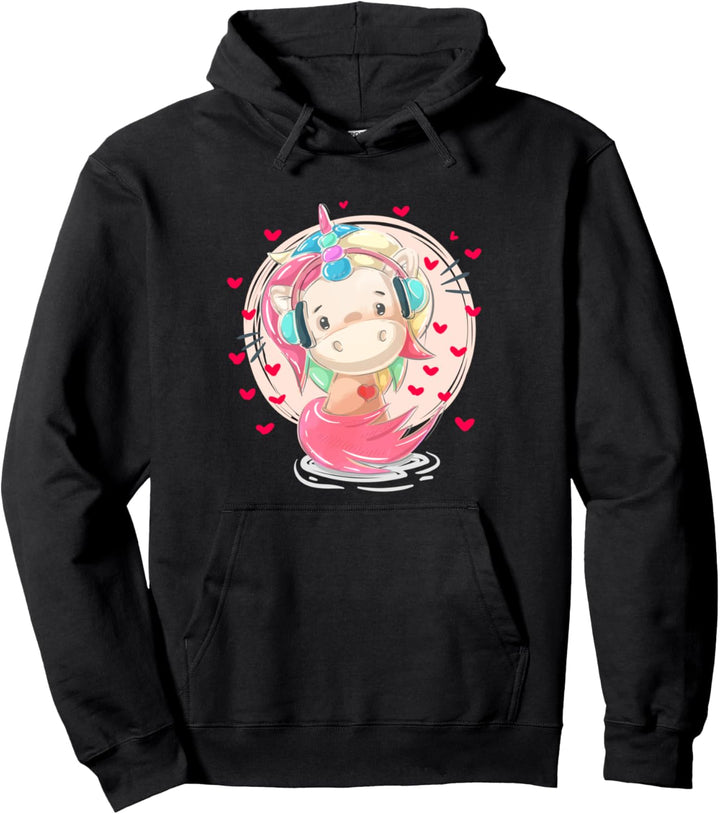 Kinder Einhorn für Mädchen mit Regenbogen und Herzen Pullover Hoodie