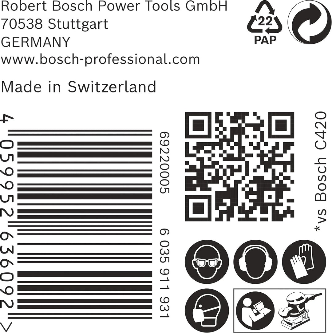Bosch 50x EXPERT C470 Schleifpapier mit 6 Löchern (für Farbe auf Holz, Hartholz, Ø 115x107 mm, Körnu