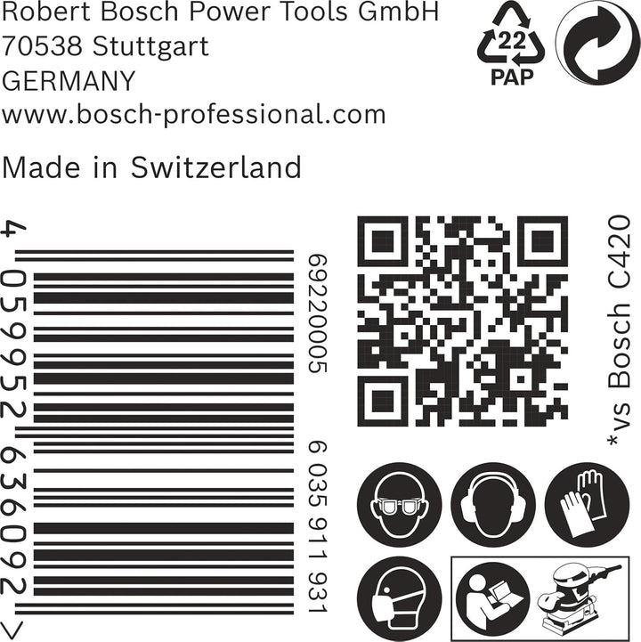 Bosch 50x EXPERT C470 Schleifpapier mit 6 Löchern (für Farbe auf Holz, Hartholz, Ø 115x107 mm, Körnu