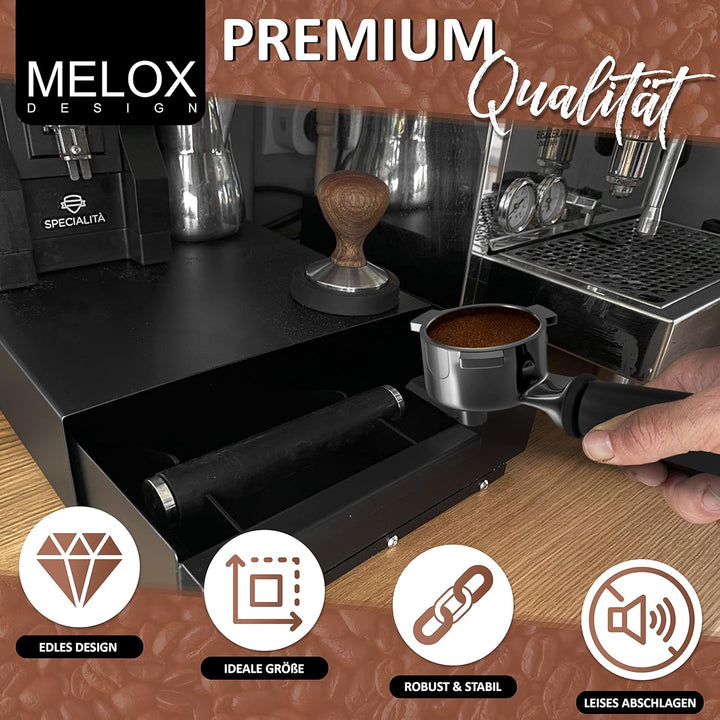 MELOX - XXL 4-in-1 Abschlagbehälter mit Sudschublade für Siebträger mit Tamper-Station & Reinigungs-