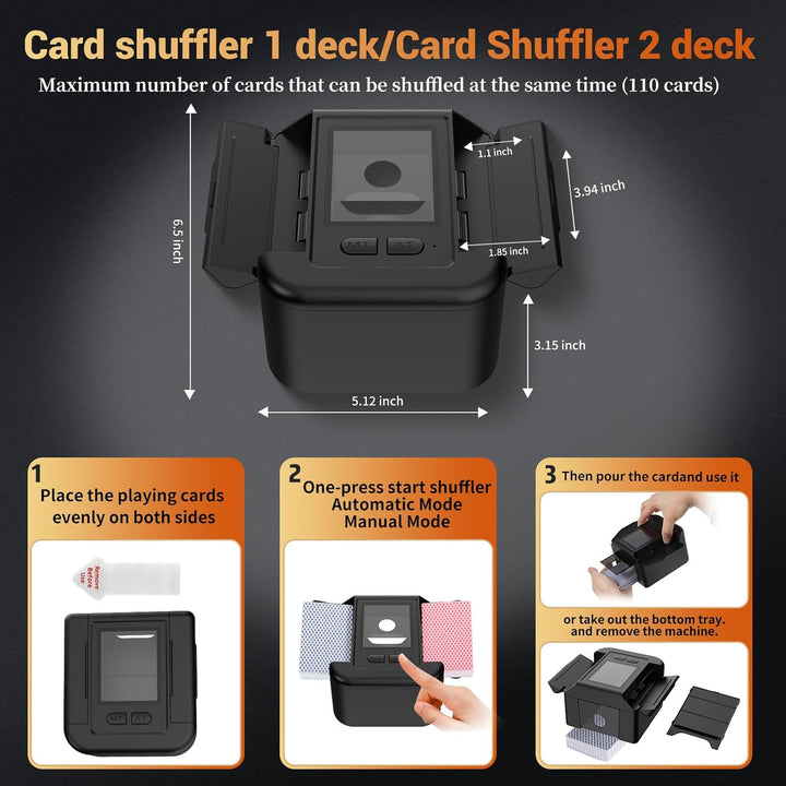 Wiederaufladbar Automatischer Kartenmischer 1-2 Deck, Geräuscharm Elektrische Mischmaschine Karten,