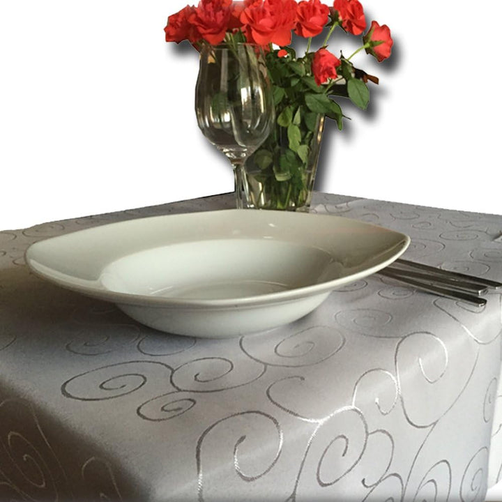 JEMIDI Tischdecke Ornamente Seidenglanz Edel Tisch Decke Tafeldecke 31 Grössen und 7 Farben Creme Ov