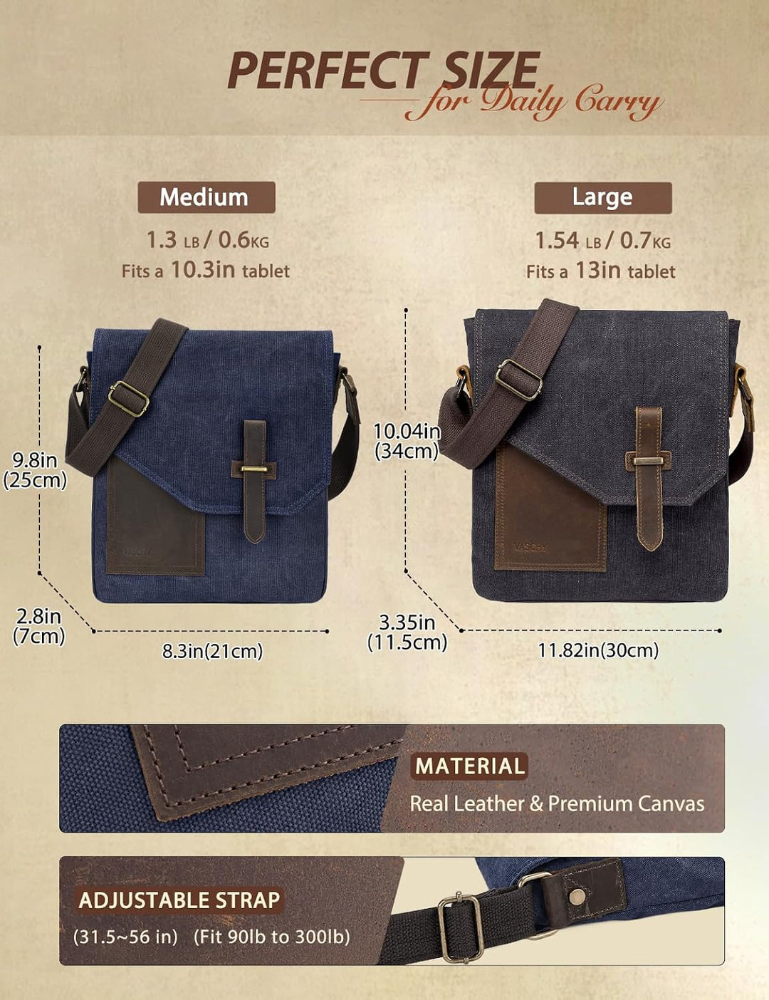 VASCHY Klein Umhängetasche Herren mit RFID-Schutz,Vintage Messenger Bag Herrentasche Schultertasche