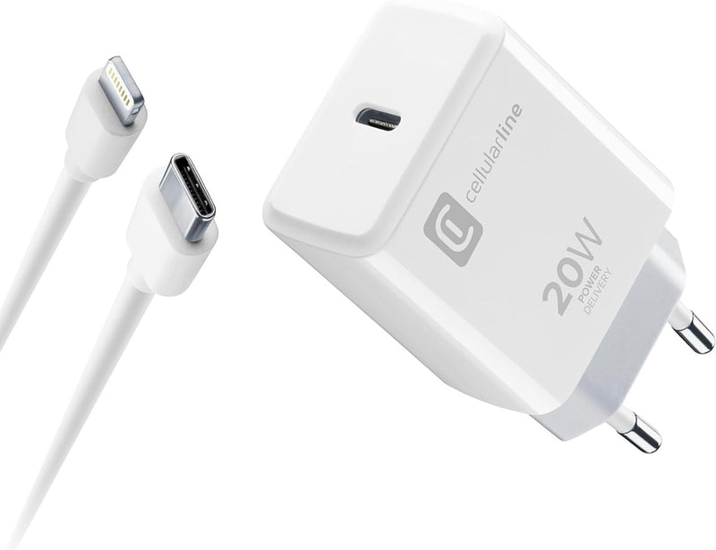 Cellularline | Netzwerk-Ladegerät | 20-W-USB-C-Netzladegerät zum Laden mit maximaler Geschwindigkeit