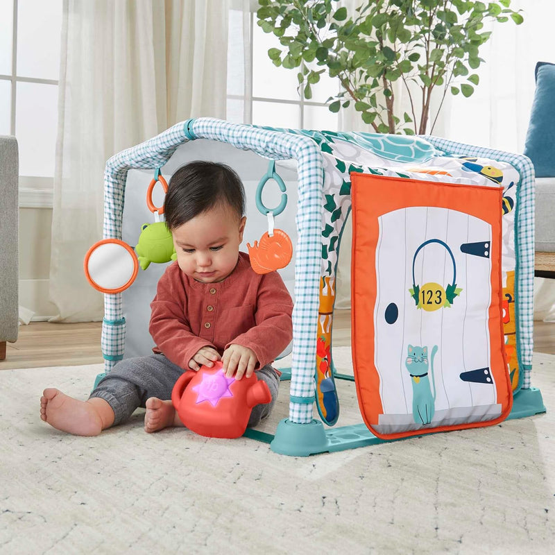 Fisher-Price HJK45 - 3-in-1 Kleine Ferienhaus Spieldecke, Spieldecke für das Spielen in Bauchlage un