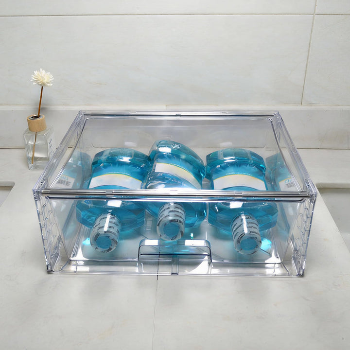 3er Set Breite Stapelbare Aufbewahrungsschubladen für Bad und Küche, Hochfeste Klare Acryl Organizer