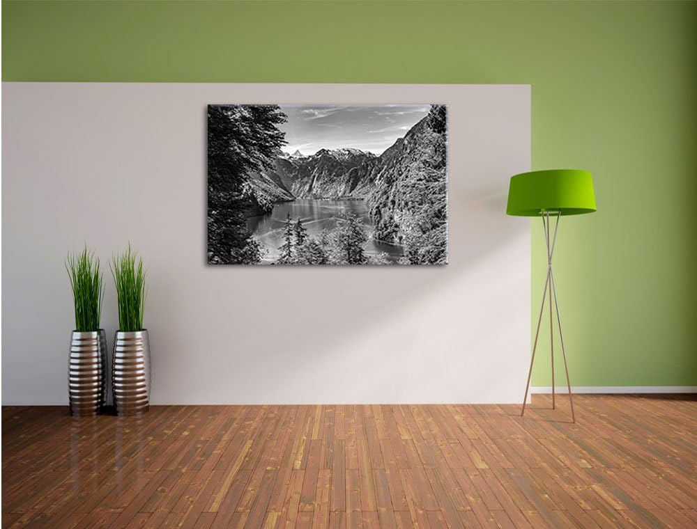 Pixxprint Blick auf den Königssee Kunst B&W als Leinwandbild/Grösse: 100x70 / Wandbild/Kunstdruck/fe