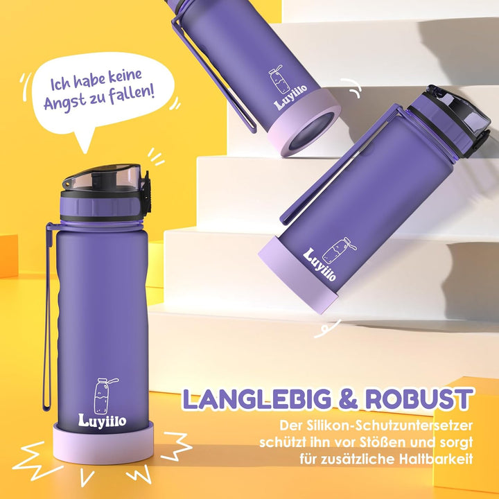 Luyiilo Trinkflasche für Kinder 500 ml - Auslaufsicher, Kohlensäure Geeignet, BPA-Frei, Mit Fruchtei