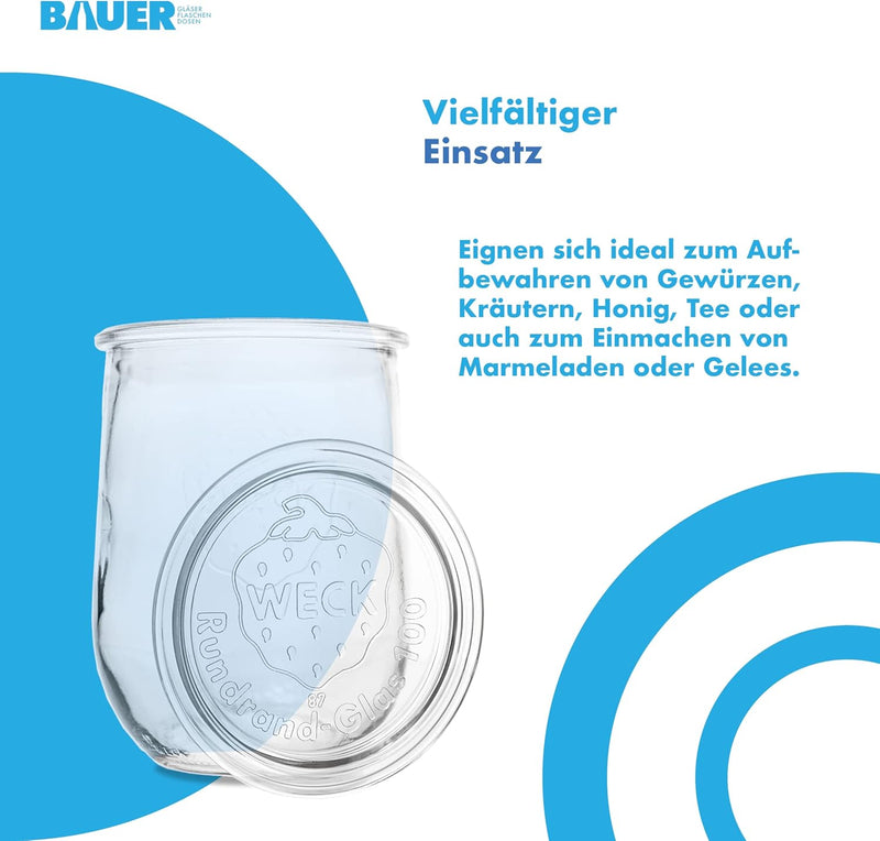 flaschenbauer.de WECK 12er Set 1L Einmachgläser zum befüllen - Weckglas Tulpenglas als Marmeladengla