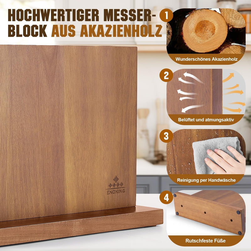 ENOKING Spitzenklasse Plus Messerblock Magnetisch Ohne Messer 38.6 x 23 cm, Doppelseitiger Magnet Me