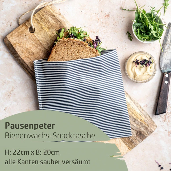 Kumanu | Bio-Bienenwachstuch - Snacktasche PAUSENPETER | Bienenwachstasche B20 x H22cm | plastikfrei