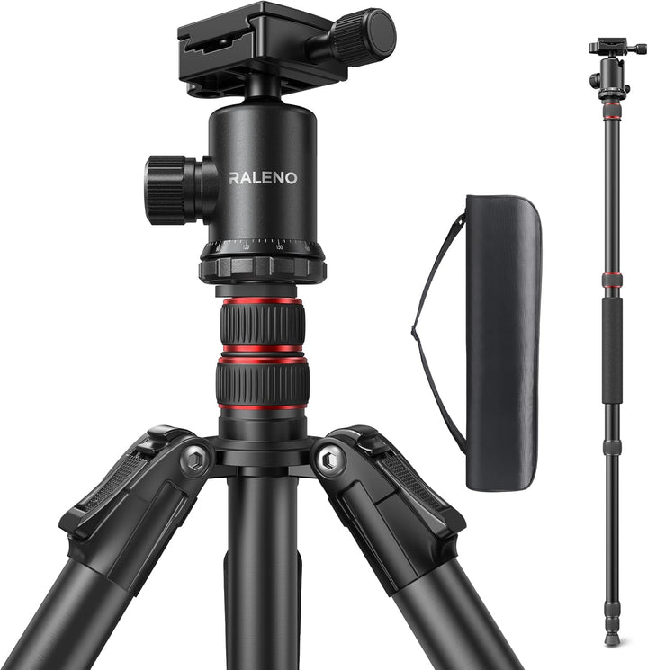 RALENO 1,98 m Kamerastativ, Stativ mit 360° Panorama Kugelkopf, Professionelles Camera Tripod mit 10