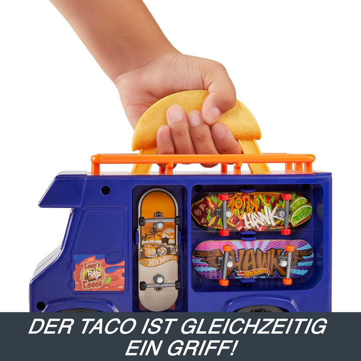 Hot Wheels Skate Taco-Truck Spielkoffer - Mit herausziehbarem Geländer für Coole Skate-Tricks, inklu