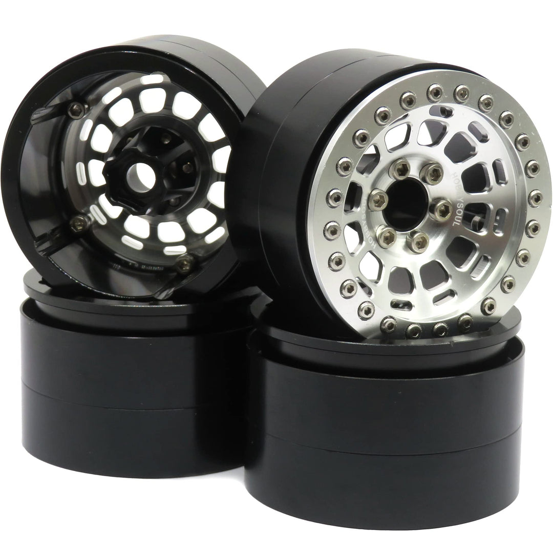 hobbysoul 4 Stück Breite 1,57Zoll (40mm) 2,2 Beadlock Räder 122g/Felge, 2,2 Räder Silberne Felgen Fü