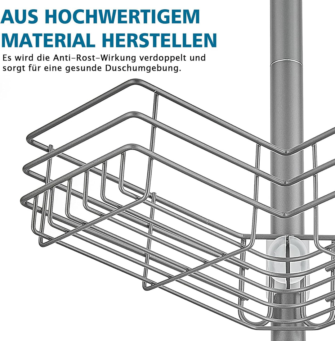 Duschablage ohne Bohren Teleskop Duschregal Metall Eckregal Badregal mit 4 Duschkörben, Höhenverstel