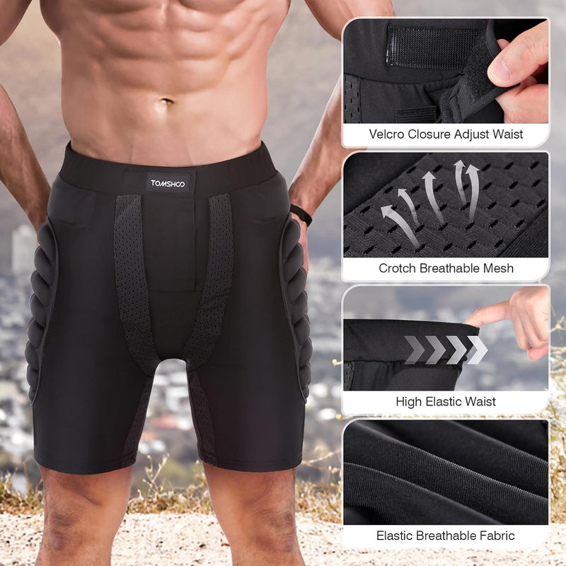 TOMSHOO Protektorhose Herren Damen, 3D-Schutz Gepolsterte Kurze Hose für Snowboarding, Skaten und Sk