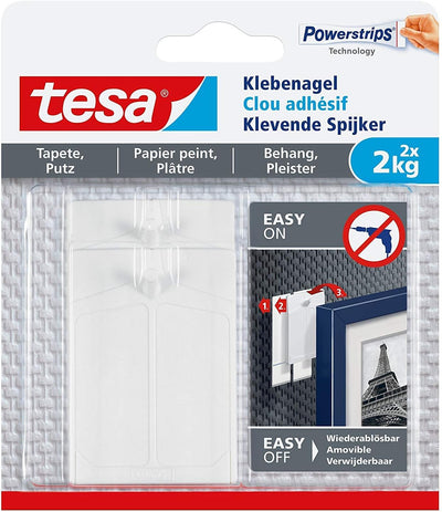 tesa Klebenagel für Tapeten und Putz 2 kg halteleistung (2 kg 6 Nägel), 2 kg 6 Nägel