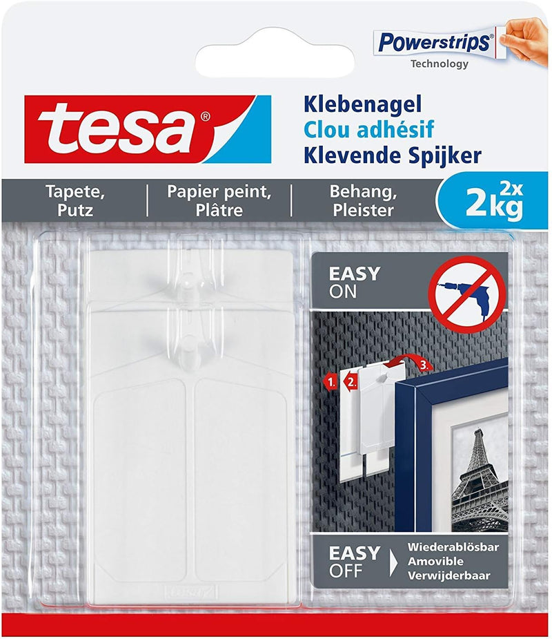 tesa Klebenagel für Tapeten und Putz 2 kg halteleistung (2 kg 8 Nägel), 2 kg 8 Nägel