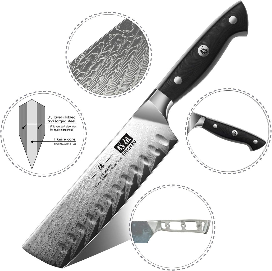 SHAN ZU Kochmesser Nakiri 16.5 cm Damaskus Küchenmesser Edelstahl Extra Scharfe Messerklinge Nakiri