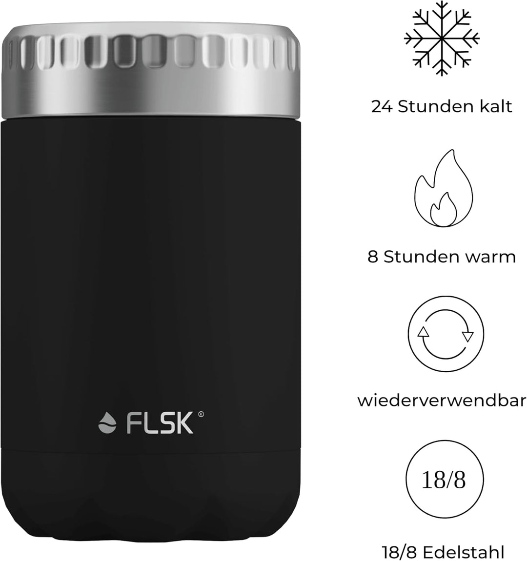 FLSK Food Jar black Thermobehälter für Essen [600ml] – hält 8 Std. warm & 24 Std. kalt – VICC®-Techn