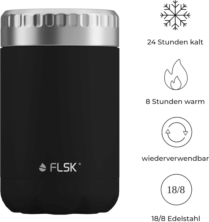 FLSK Food Jar black Thermobehälter für Essen [600ml] – hält 8 Std. warm & 24 Std. kalt – VICC®-Techn