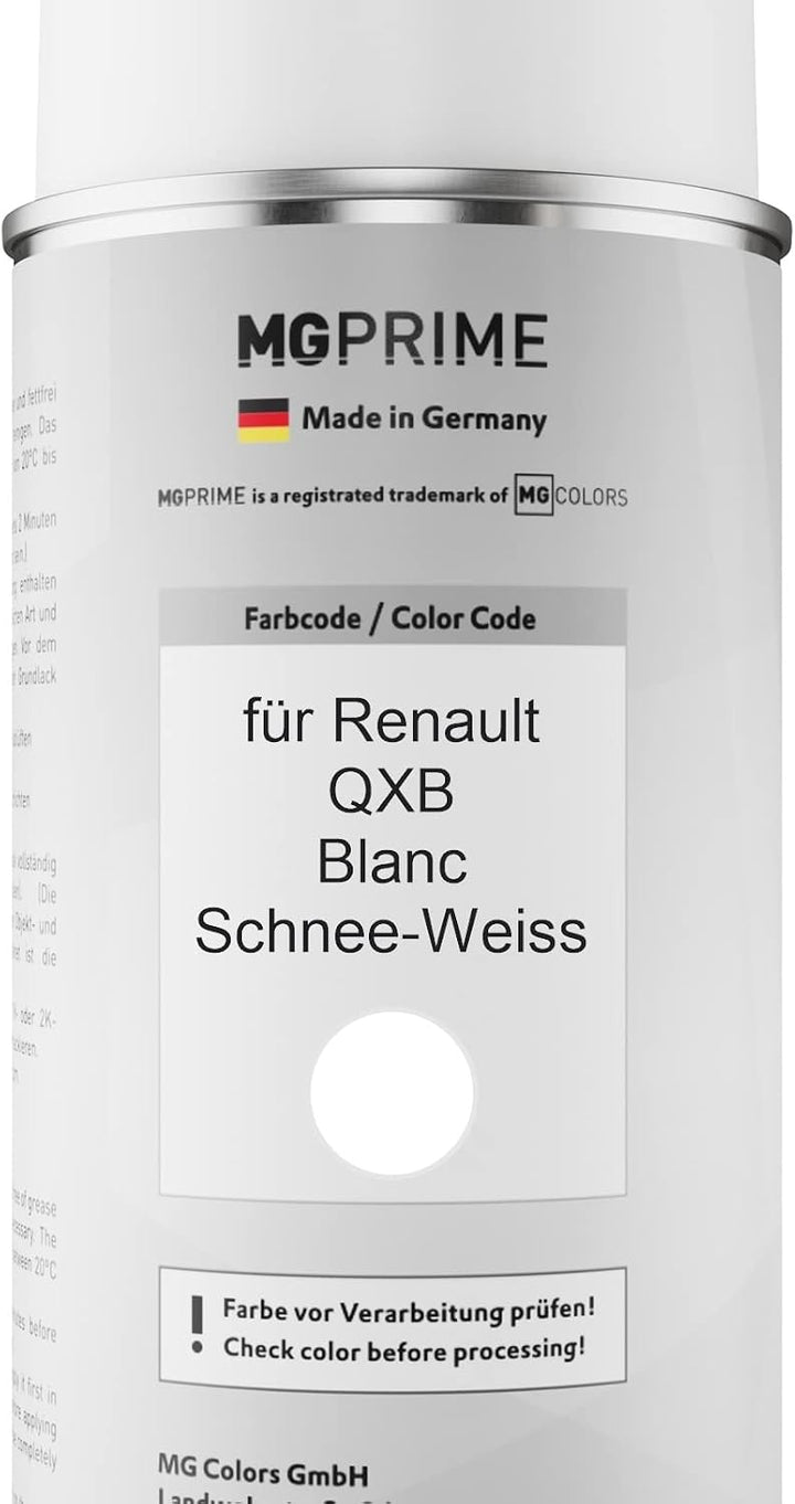 MG PRIME Autolack Sprühdosen Set für Renault QXB Blanc/Schnee-Weiss Basislack Klarlack Spraydose 400