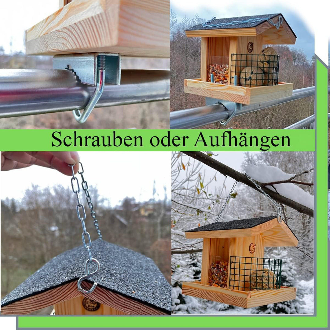 STAFECO® Vogelfutterhaus für Balkon oder zum Aufhängen wetterfest Futterhaus Handarbeit aus Natur Ho