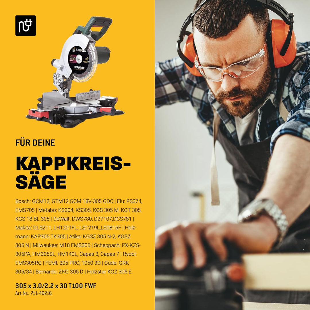 Kreissägeblatt 305x30 Z100 FWF | Amboss Werkzeuge | ideal für Multi - Feinschnitt | Kompatibel mit/E