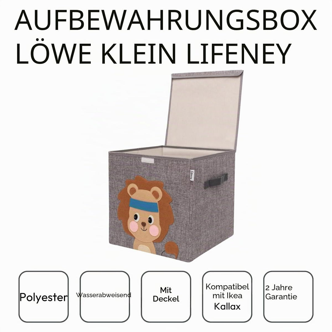 Aufbewahrungsbox mit Deckel und Löwe I Spielzeugbox mit Tiermotiv passend für Würfelregale I Ordnung
